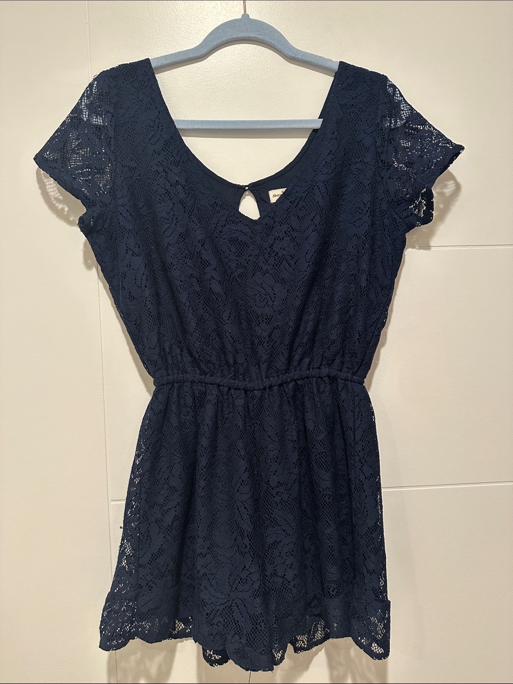 Women's Navy Lace Short Sleeve Romper - Classic Navy